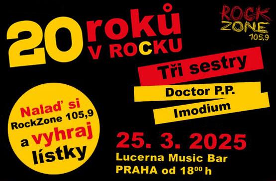 V úterý 25.3. vystoupíme na oslavě 20 let rádia RockZone 105,9 v pražském Lucerna Music Baru